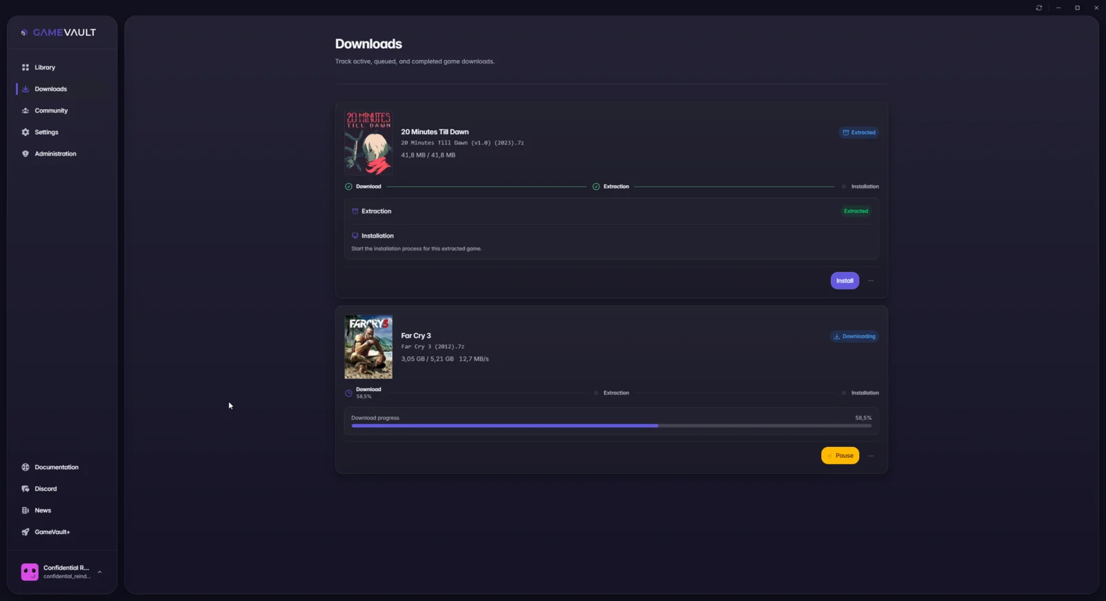 Downloads tab with one installed game and one download at 56 percent