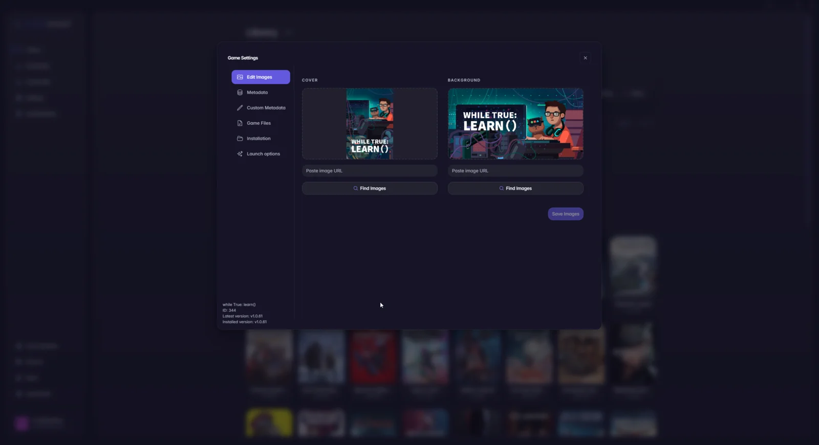 Edit images tab with cover and background pickers