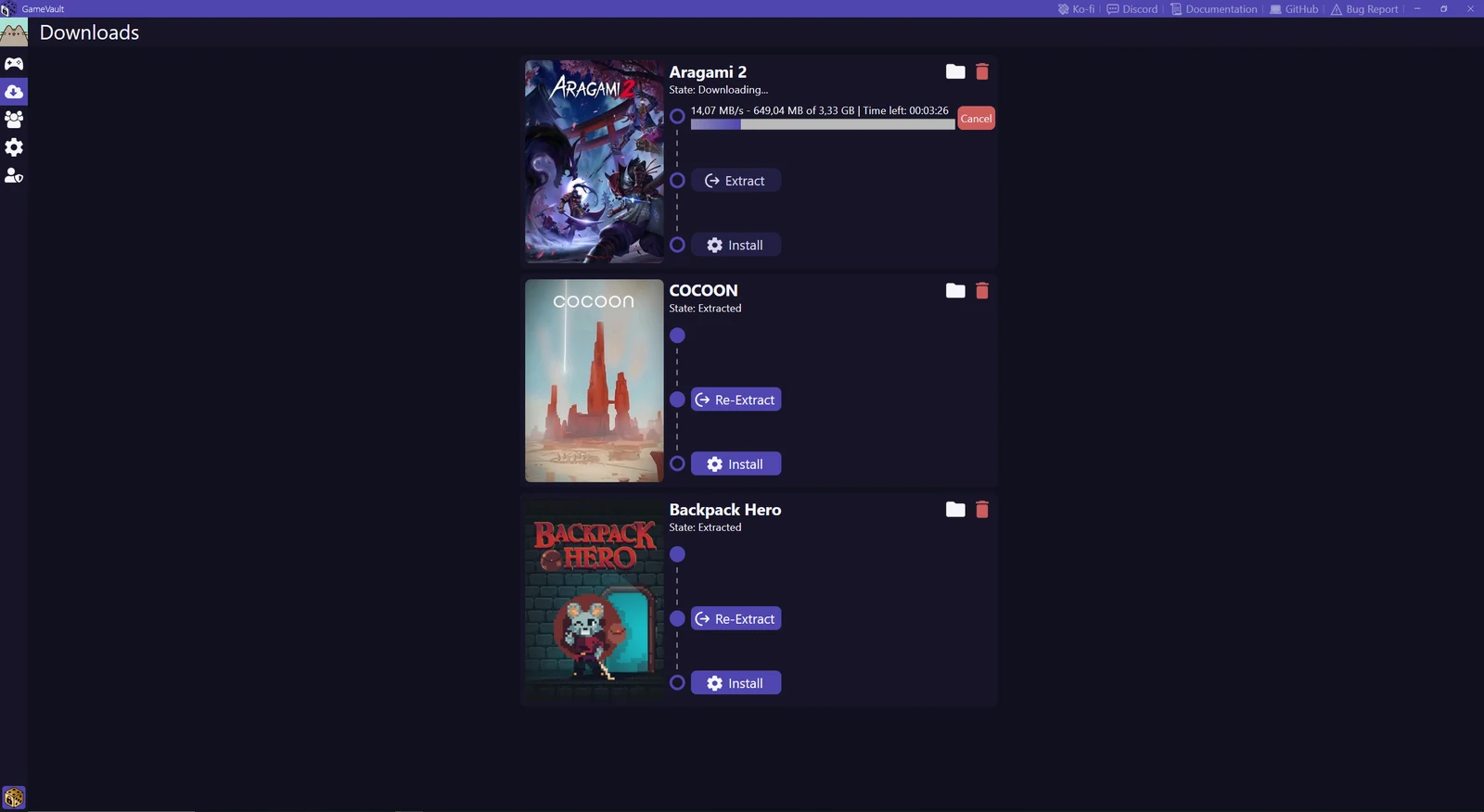 GameVault 1 downloads tab