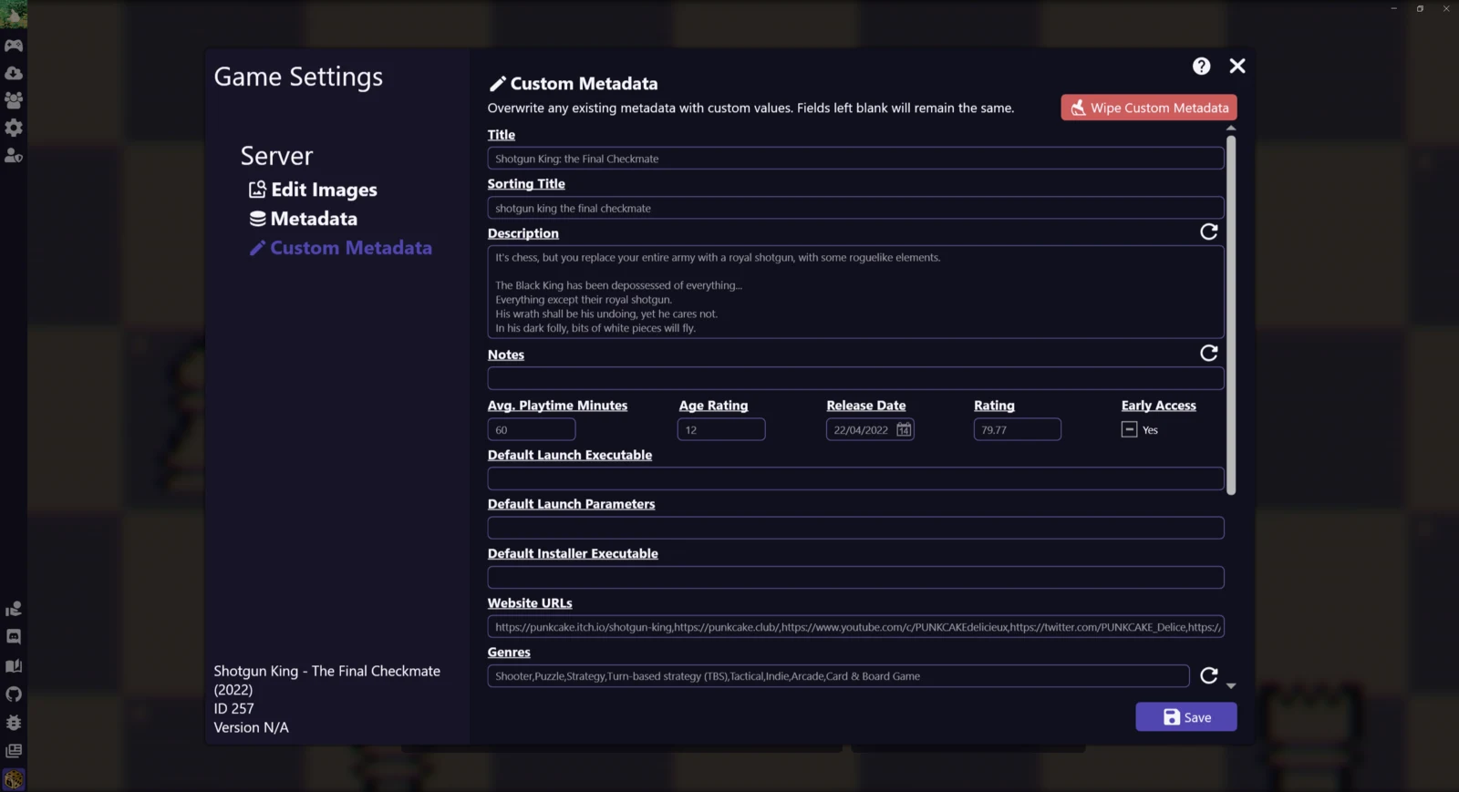 GameVault 1 custom metadata
