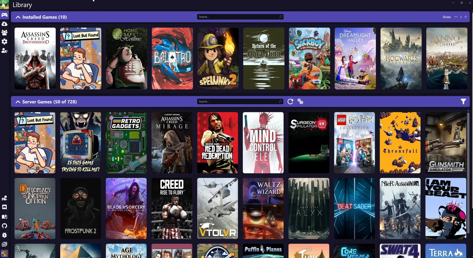 GameVault 1 library tab
